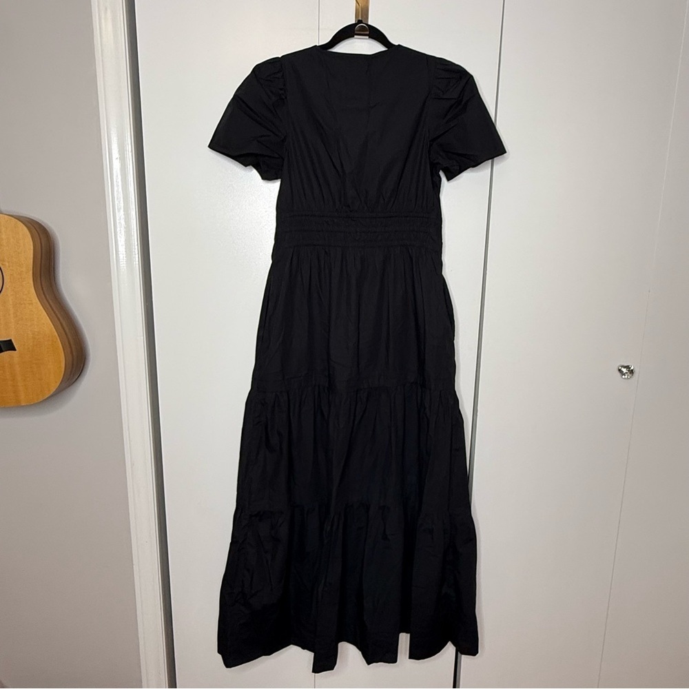 Quince 100% Organic Cotton Poplin Tiered Maxi Dress Black NWT Small - Picture 9 of 13